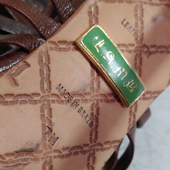 LAMB Brown leather strappy ruffle heels - Picture 9 of 11